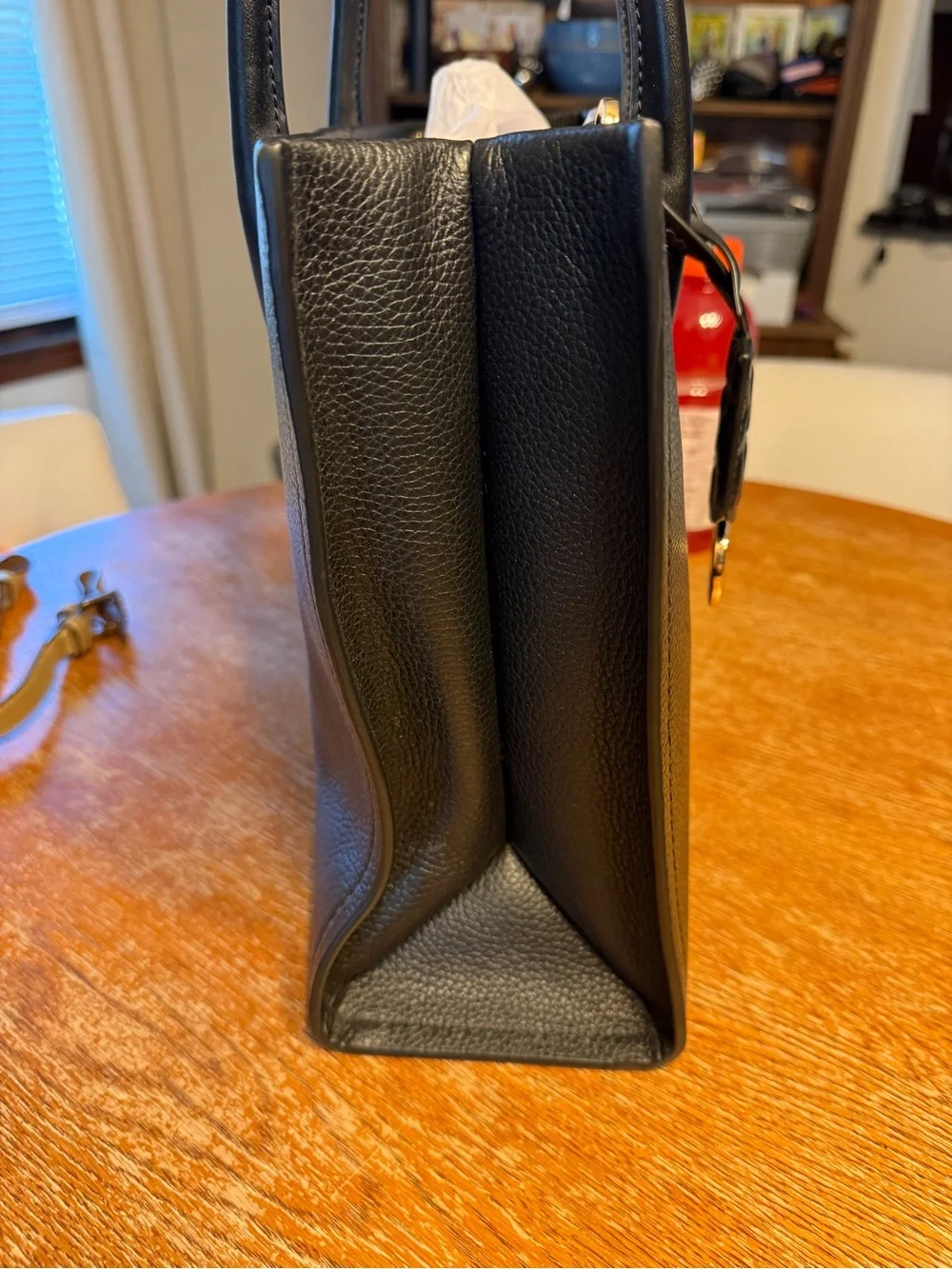 Michael Kors Black Pebbled Leather Logo Tote with Gold Accent